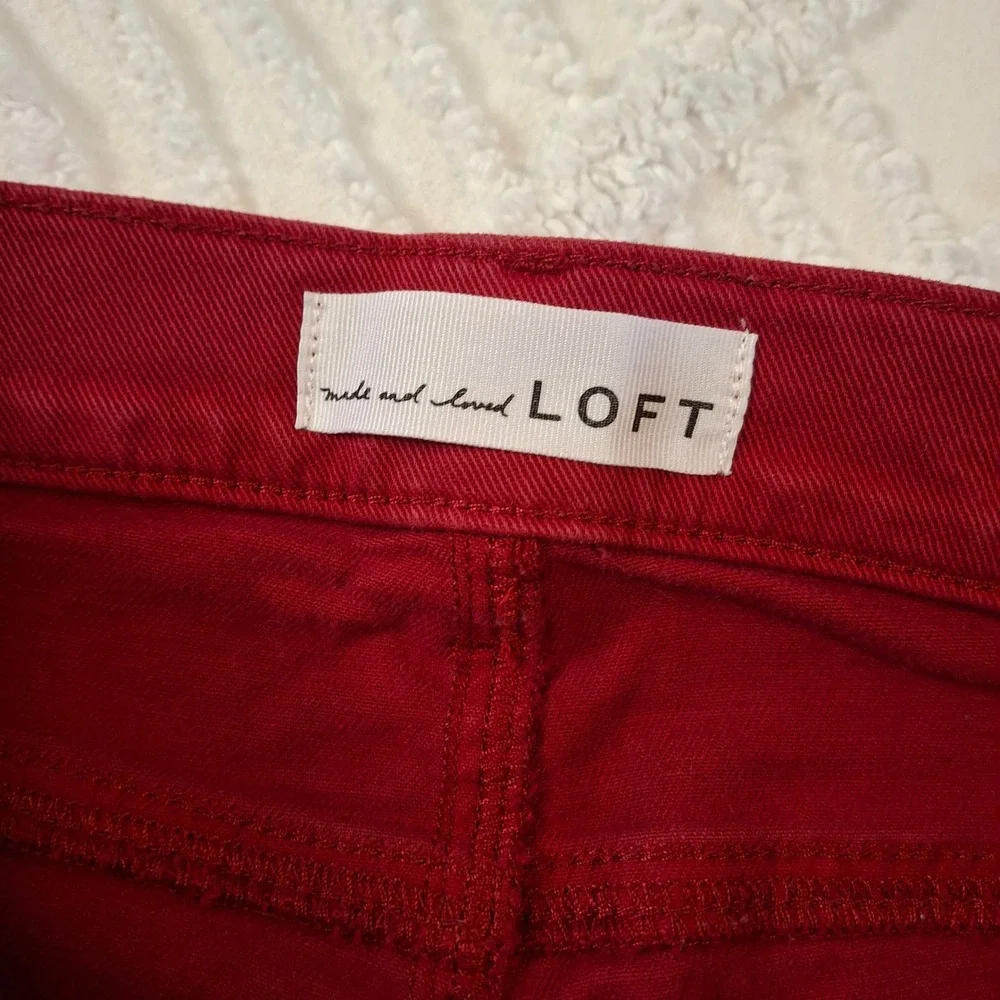 Loft Womens 12/31 The Skinny Jeans Red Raw Hem Stretch Denim‎ Pants